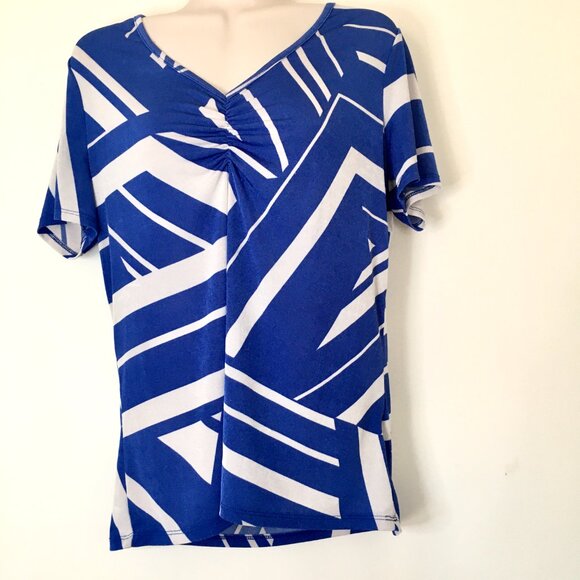 Jaclyn Smith, blue & gray color top , v neck, M - Picture 2 of 8